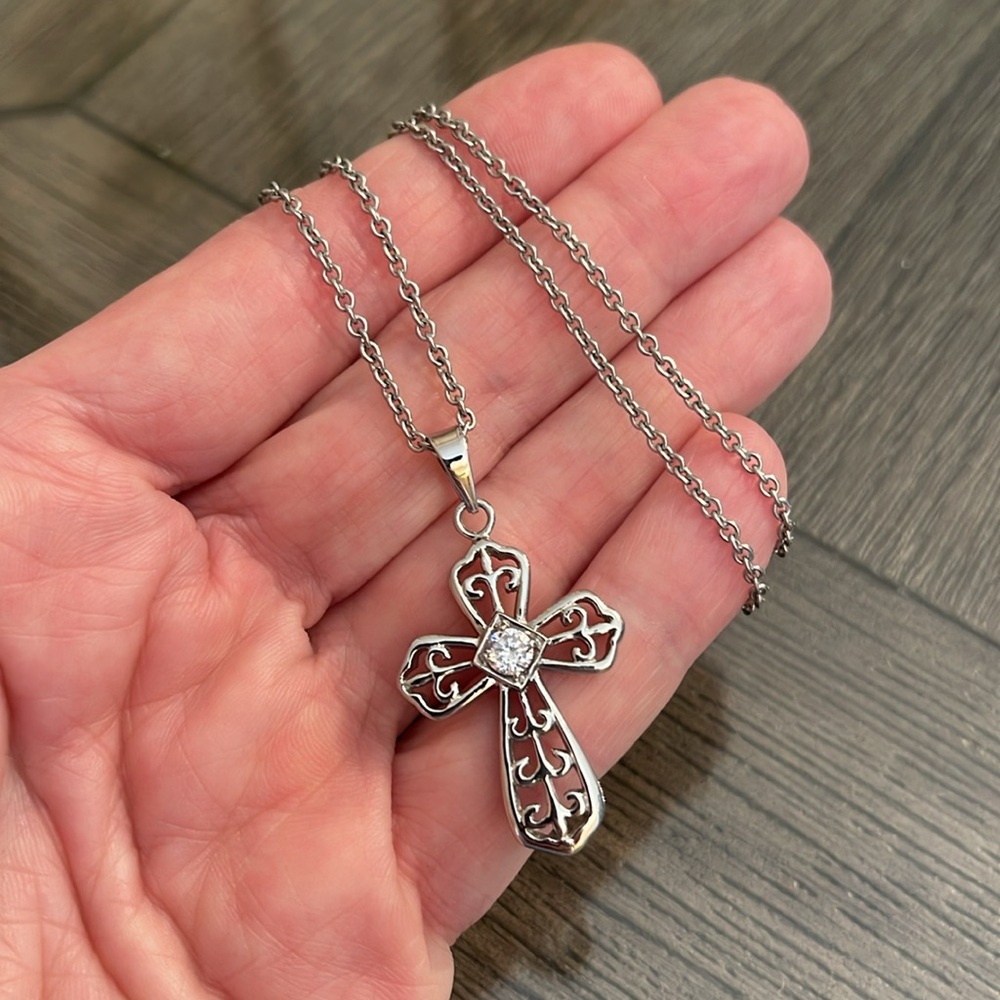 Vintage Stainless Steel JACMEL Filigree Cross Necklace - Picture 10 of 16